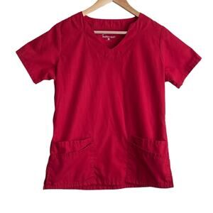 Butter‎ Soft Women Scrub Top S Red Medical Uniform Nurse Workwear Dental Casual